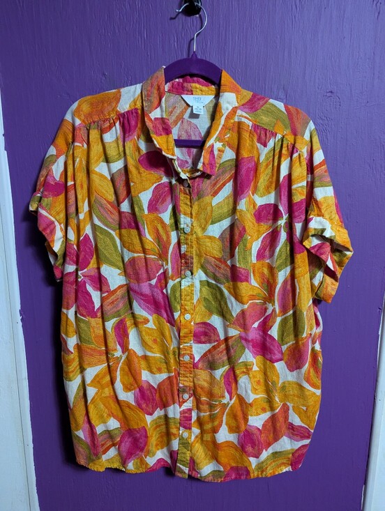 Time and Tru Tops - 10. Time And Tru Tropical Short Cuffed Sleeve Button Down Shirt XL 16 18